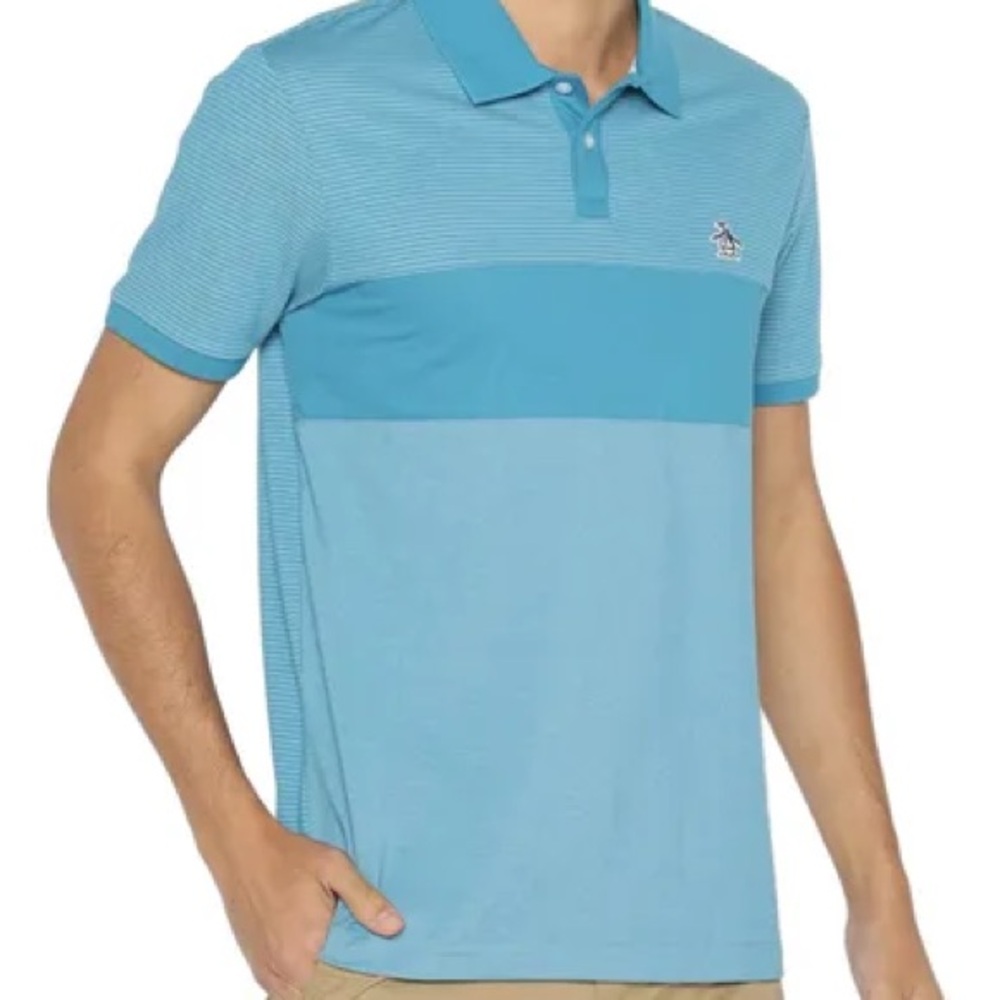 Original Penguin Men's Two-Tone Aqua Blue Polo